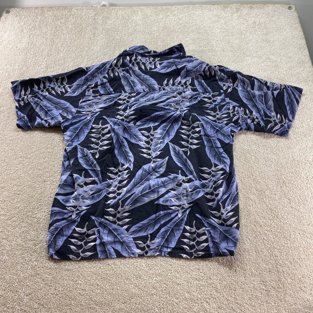 Banana Cabana Silk Hawaiian Shirt Mens XL Blue‎ Black Tropical Leaf Print Camp - Picture 9 of 10